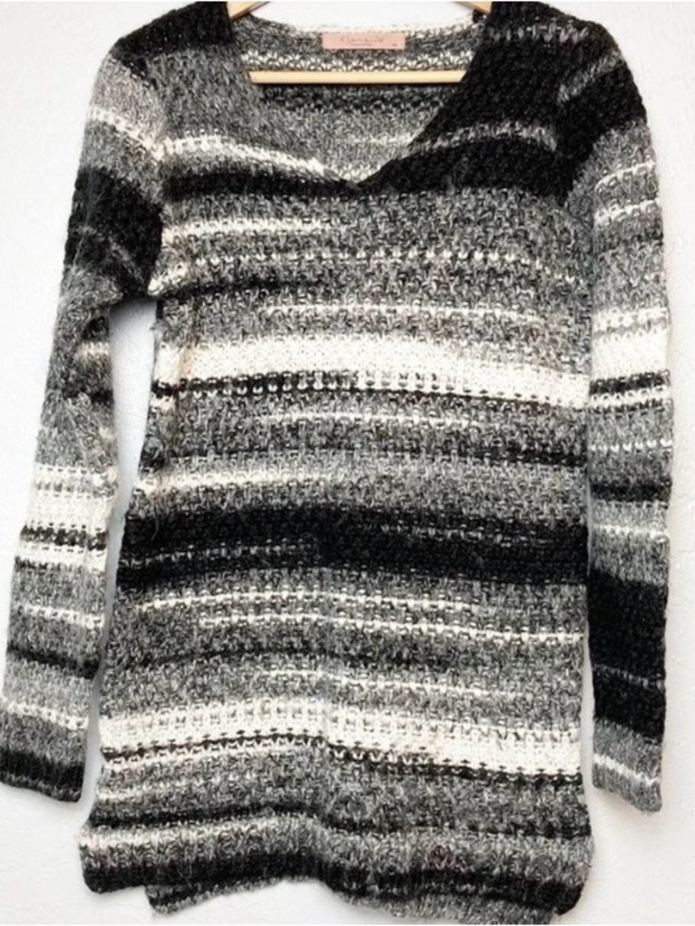 Elsamanda Anthropology Wool Blend Striped Sweater S Black Gray    Cozy Made Ital